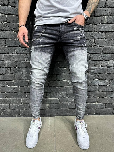 Модные мужские джинсы с потертостями